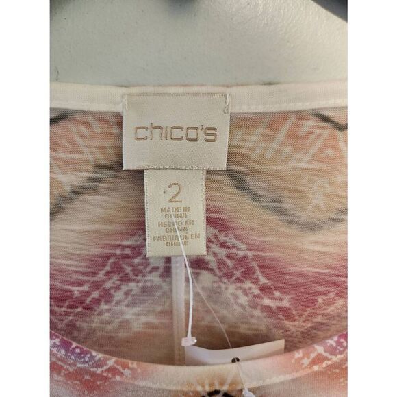 NWT Chico’s Top Womens Size 2 Multicolor Sherbert Chevron Round Neck Casual Core - Picture 2 of 4